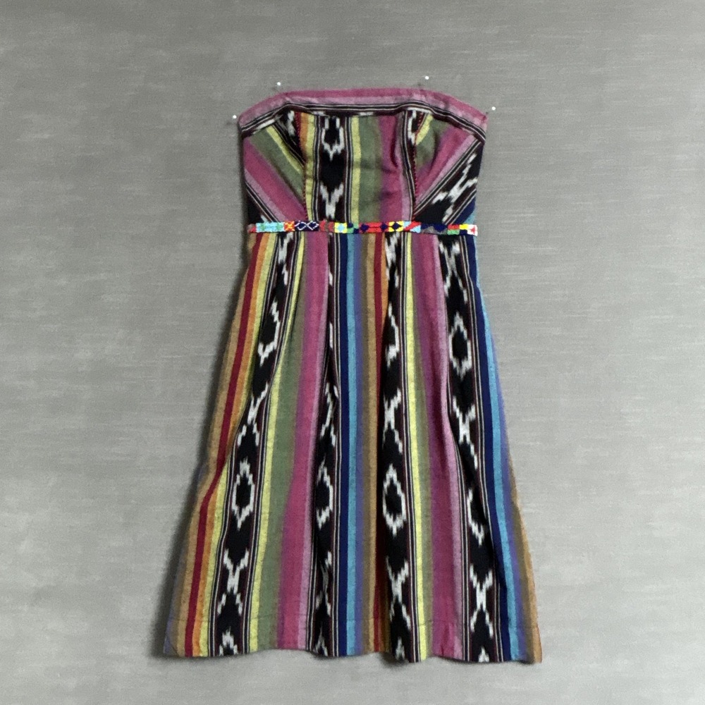 Edme Esyllte Dress 2‎ Anthropologie Multicolor Ikat Stripe Cotton Strapless Boho